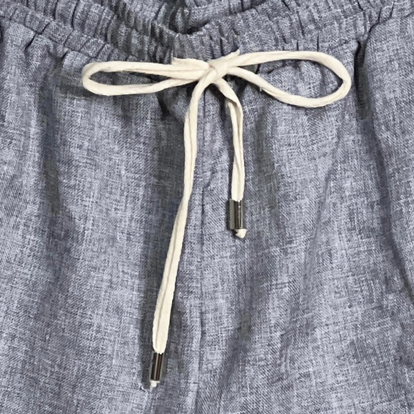 Pink Lily Chambray Fringed Drawstring Shorts With 2 Front Pockets Women’s Size M - Picture 9 of 9